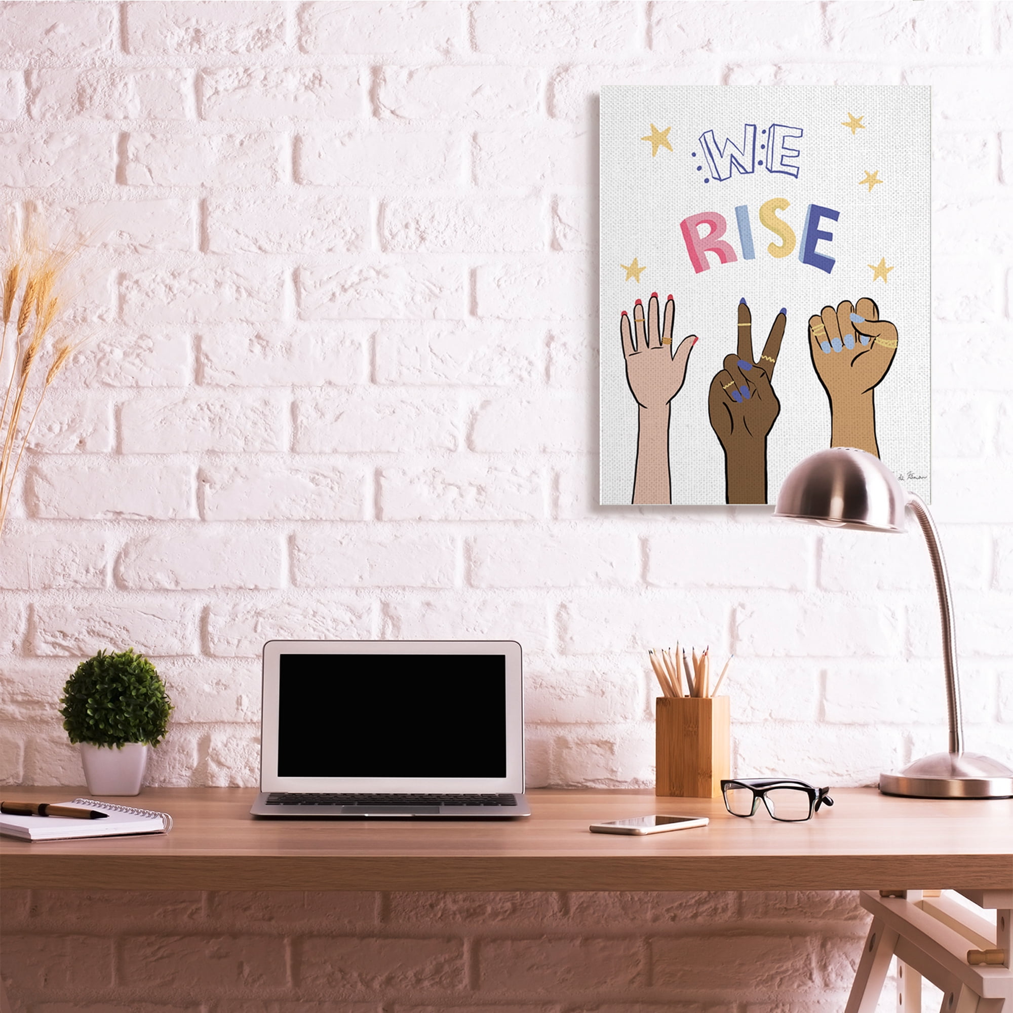 Stupell Industries We Rise Phrase Playful Text Female Hands Raised Canvas Wall Art, 30 x 40, Design by Farida Zaman