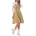 thumbnail image 4 of VESTIDO CON TIRANTES CHIC INSPIRE Vestido Midi A-Line Cuello Cuadrado Patrón de Cuadros Retro L Amarillo, 4 of 6
