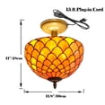 thumbnail image 3 of Kiven 11.8in Plug-in Flush Mount Ceiling Light Fixture, 2-Light Anti Glare Close to Ceiling Light with 15FT Cord, Tiffany-Style Glass Chandelier Dimmable for Bedroom Kitchen Hallway(No.3188), 3 of 7