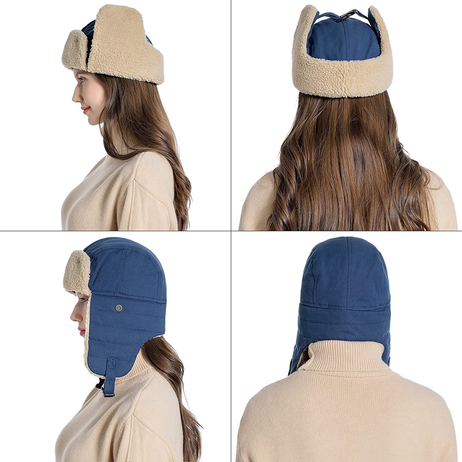 Muryobao Winter Hat Cold Weather Trapper Hat Outdoor Warm Windproof Ski Cap with Ear Flap Trooper Hunting Hats for Men Women Navy