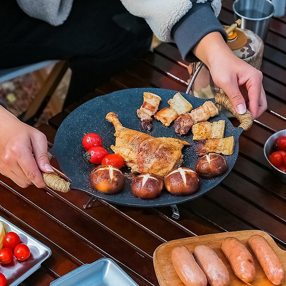 35cm Thick Cast Iron Frying Pan Flat Pancake Griddle Non Stick Bbq Grill Induction Cooker Open Flame Cooking Pot