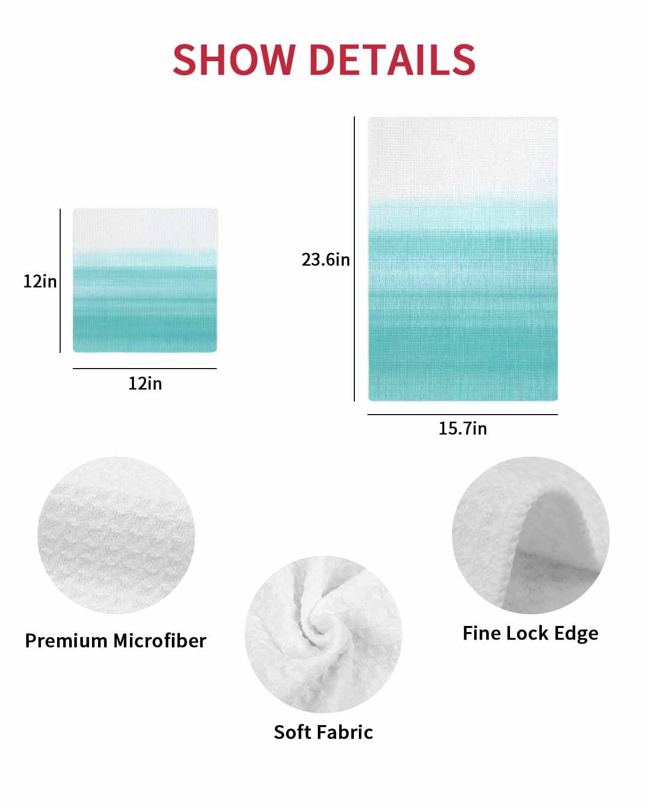 Aqua White Ombre Kitchen Dish Towels for Drying Dishes Set of 2, Chic Modern Funny Abstract Striped Art Waffle Weave Microfiber Terry Hand Tea Bathroom Towels Quick Dry & Absorbent Towel 12x12