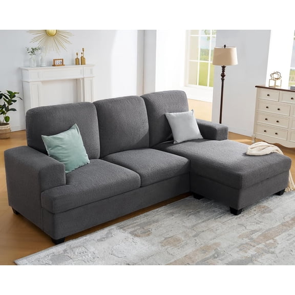 89 Inch Convertible L Shape Couch, Reversible Sofa Couch with Storage, Comfy Couches with Chaise for Living Room, Grey Bouclé