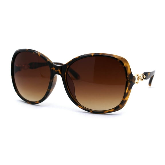 Womens Oval Chain Jewel Arm Designer Fashion Sunglasses Tortoise Brown