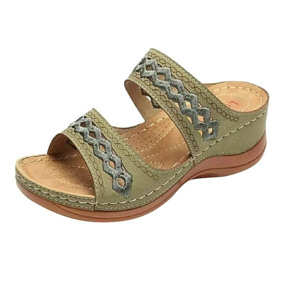 VerPetridure White Sandals Women Lightweight Soft Sole Large Size Retro Slope Heel Comfortable Women's Slippers