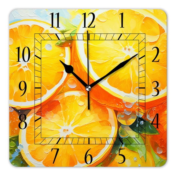 12 Inch Wall Clock Battery Operated Square Clock Decorative for Office, Kitchen, Outdoor, Living Room，Lemon Lime Orange Exquisite Pattern