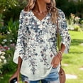 thumbnail image 4 of Delconic Womens V Neck Three Quarter Sleeve Floral Print Casual Loose Fit T Shirt Top Lightweight Soft Fabric Blouse for Daily Wear Office Travel Multicolor XL, 4 of 7