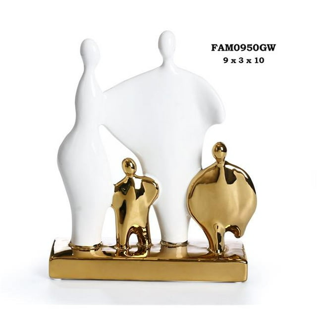 Amazing Rugs FAM0950GW Nuclear Family Porcelain Figurine in White & Polished Gold Finish