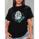 thumbnail image 1 of Camiseta De Verano Para Mujer, Cuello Redondo, Para Mochilero, Vacaciones En La CalleStylish Black Casual Tee for Women with Teal-Haired Portrait & Letter Print - Round Neck, Short Sleeve, 100% Poly, 1 of 7