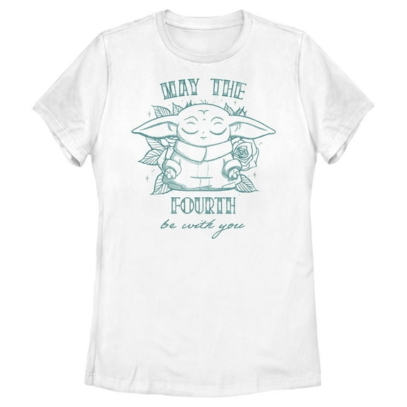 Women's Star Wars: The Mandalorian Grogu May the Fourth Be With You  Graphic Tee White Small