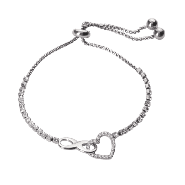 Pulseras para Mujer con Dije de Corazón e Infinito LuckyLy, Acero Inoxidable y Zirconia Cúbica, Modelo Nia plateado UNITALLA