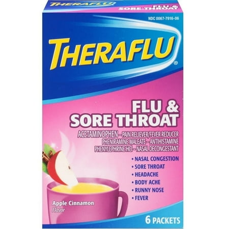 Theraflu Flu & Sore Throat Powder, Apple Cinnamon Flavor, 6 (Best Meds For Flu)