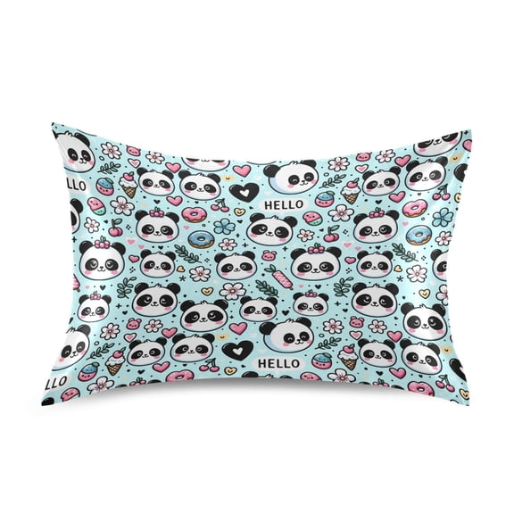 Satin Pillow Case Standard Silk Pillow Cover for Hair and Skin Envelope Closure Panda Face Flower Doughnut 20"x26"