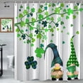 thumbnail image 2 of St. Patrick''s Day Gnome Shower Curtain, Clover Shamrock Leaf 17th March Irish Luck Farmhouse Tree Machine Washable Waterproof Fabric for Bathroom Bathtub Decor with Hooks 72x72, 2 of 6