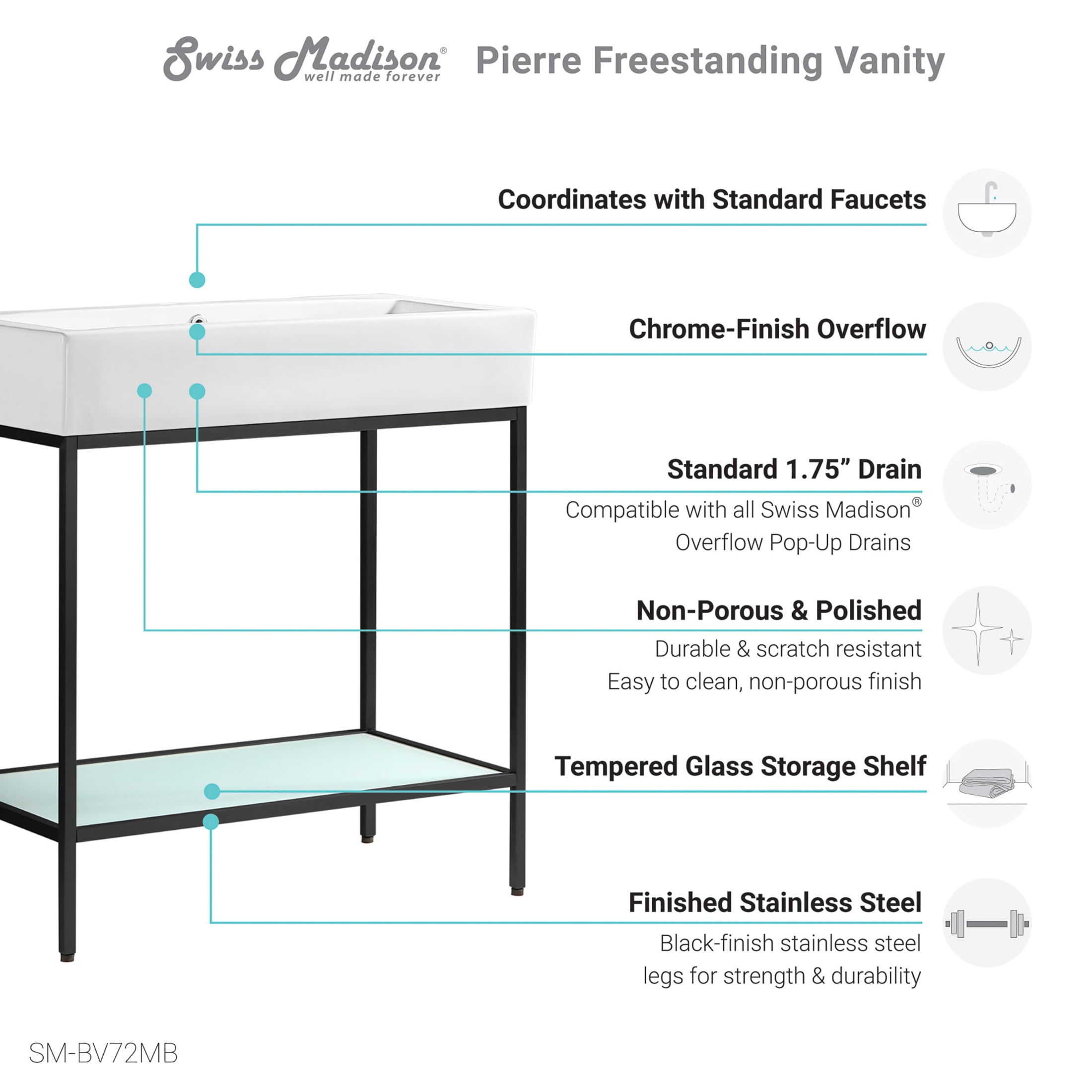 Pierre 32" Open Shelf Black Frame Freestanding Bathroom Vanity with Sink Top