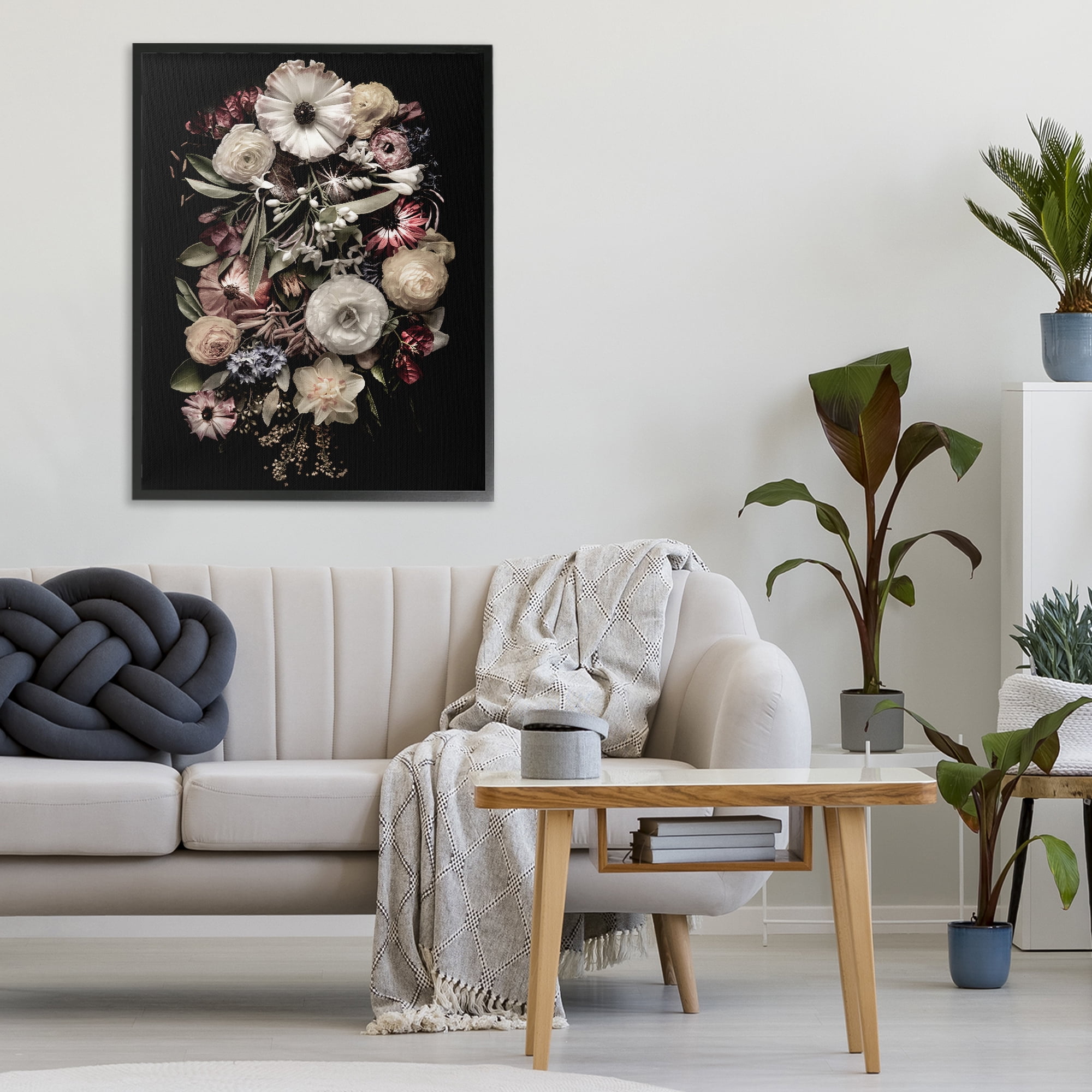 Stupell Industries Pale Yellow Roses Cluster Black Framed Giclee Art, design by Carl Kravats