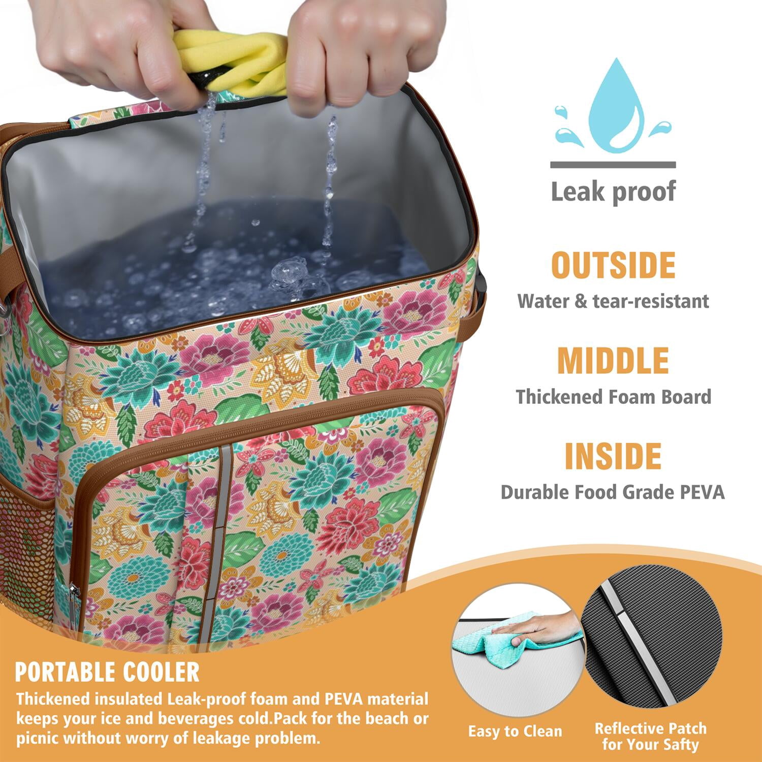 Travel Cooler Bag - Pioneer Flower Camping Beer Cooler Backpack with Bottle Opener- Waterproof Insulated Picnic Backpacks - Cooler Bag for Beach