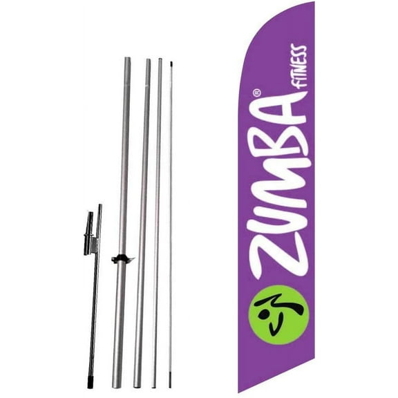 Cobb Promo Zumba Fitness Purple Advertising Feather Flag Banner with Complete 15ft Pole kit and Ground Spike
