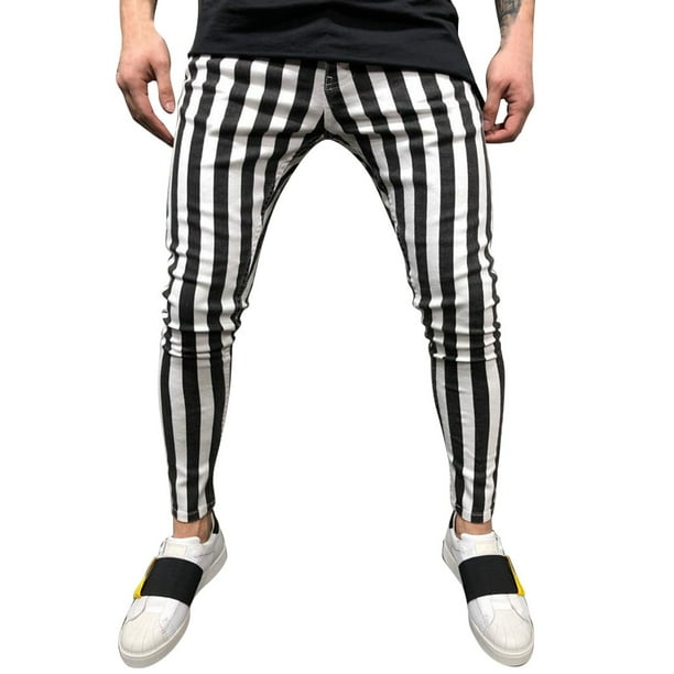Long Pants For Men Men's New Summer Stripe Sports Pants Trendy Stripe  Fitness Sports Running Pants Black L JE 