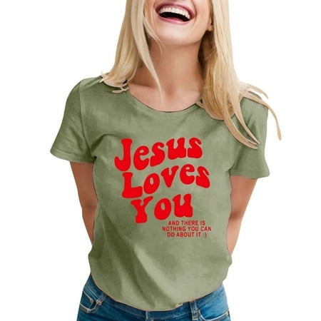 LUOGENLI T-shirts pour Femmes T-shirts Décontractés Imprimés Col Rond Manches Courtes t-Shirt Haut T-shirts pour Femmes Tee Graphique Amusant T-shirts de la Saint-Valentin pour Femmes Tee Graphique Vêtements d'Été Vert TG