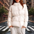 thumbnail image 2 of JGGSPWM Quilted Puffer Jackets for Women Stand Collar Warm Winter Coats Thicken Padded Down Outerwear with Adjustable Waist White S, 2 of 6