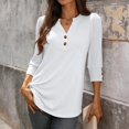 thumbnail image 4 of 3/4 Sleeve Tops for Women Casual Henley Shirts V Neck Buttons Dressy Work Business Blouses 2026 Spring Trendy Clothes White L, 4 of 7
