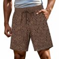 thumbnail image 2 of XFeng Men Black Embossed Jacquard Shorts Drawstring Elastic Waist Casual Knee‑Length Shorts, 2 of 7