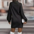 thumbnail image 3 of HAJWOH Fall Dresses for Women 2025 Long Sleeve Sweater Dresses Cable Knit Pullover Dress Turtleneck Bodycon Trendy Mini Fall Sweaters Dresses Black XL, 3 of 4