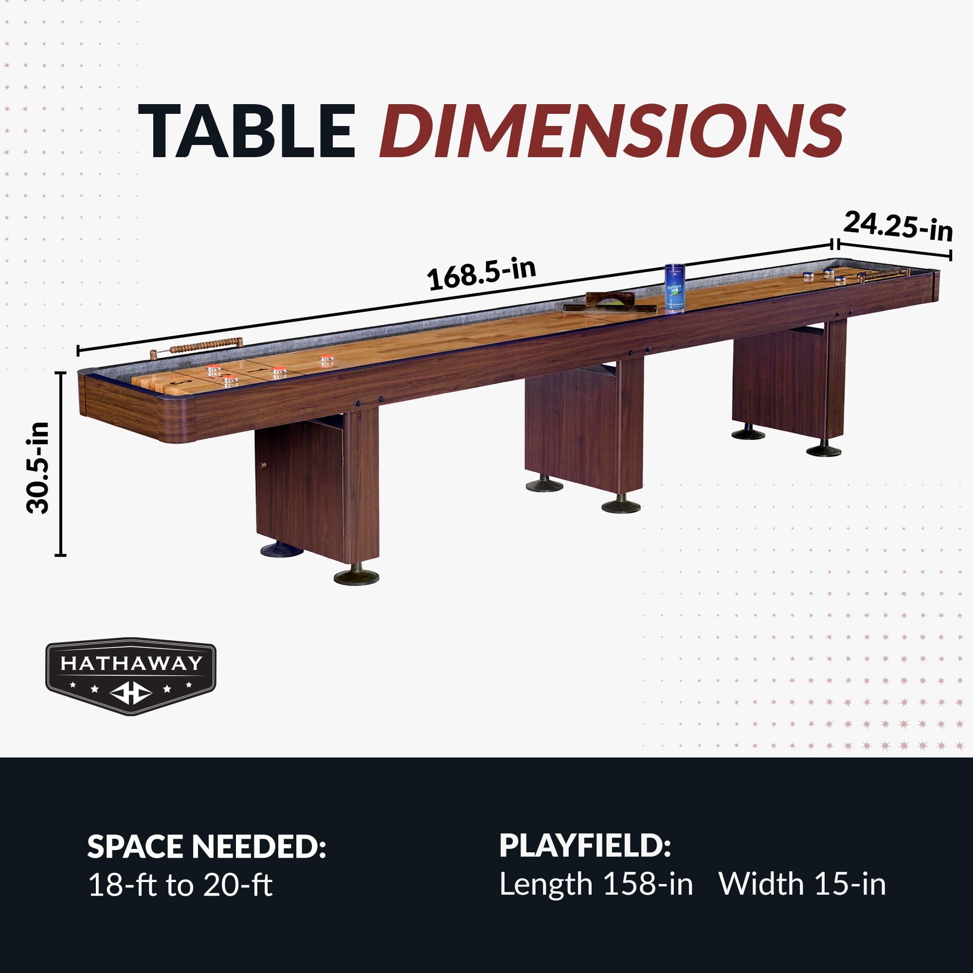Hathaway Challenger Shuffleboard Table w Walnut Finish, Hardwood Playfield, Storage Cabinets