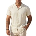 thumbnail image 3 of Tawop Short Sleeve Shirts for Men Cotton Casual Round Neck Solid Color Pullover Fitness Sports T Shirt Beige, 3 of 4