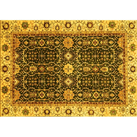 Ahgly Company Machine Washable Indoor Rectangle Geometric Yellow Traditional Area Rugs, 2' x 5'