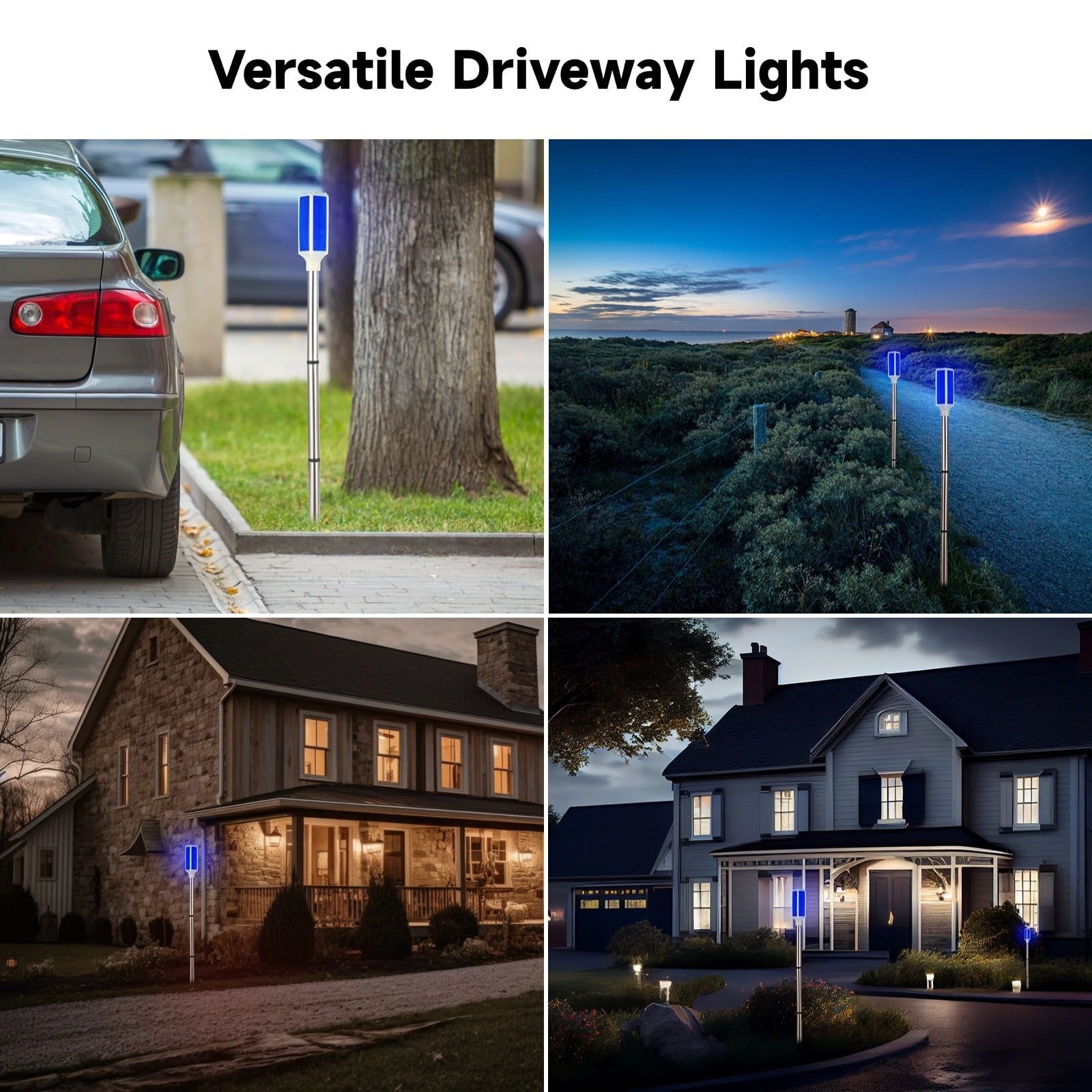 5PCS Solar Powered Driveway Markers, Solar Warming Landscape Lights, Blue Solar Outdoor Driveway Lights, Landscape Driveway Reflectors on Poles for Snow Road Yard