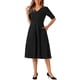 thumbnail image 1 of Vestidos vintage de los años 50 para mujeres, vestido midi con cuello en V, manga corta, vestido de vuelo con bolsillos, negro XS, 1 of 1
