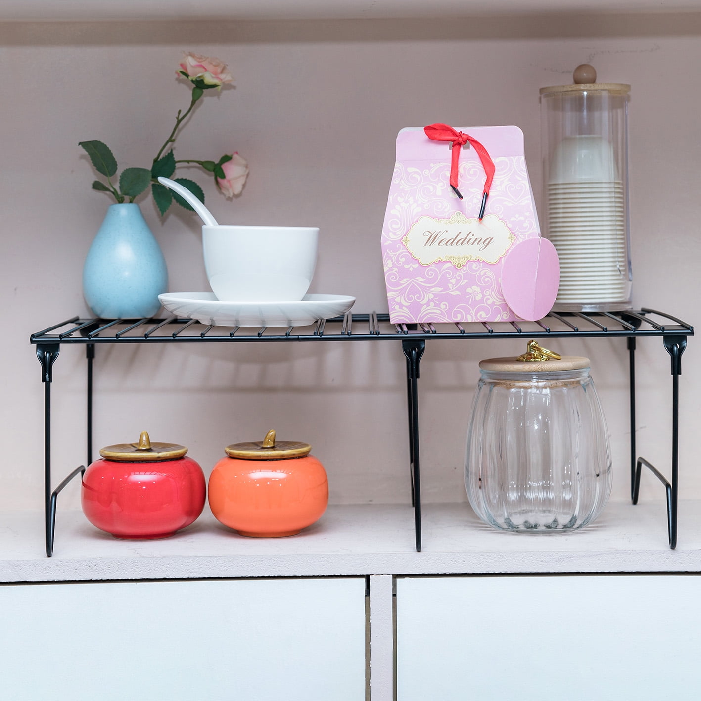 1/2-Piece Set freezer shelf,Stackable Cabinet Organizer Shelves,Foldable Pantry Shelf,Plate, Dish,Rustproof Metal Storage Organizer