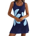 thumbnail image 5 of Xuhomer Summer Cover Ups for Women Floral Hollow Long Sleeve Crew Neck Split Beach Tank Cover Up Bikini Bathing Suits Loose Cami Sunscreen Cover Swimsuit Cover-up Dress Blue M, 5 of 5