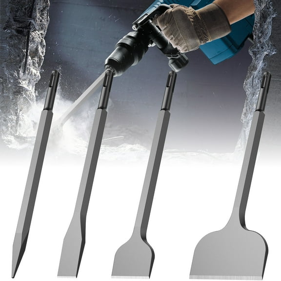 4Pcs SDS Plus Chisel Set High Carbon Steel Tile Removal Chisel Bit Ergonomic Rotary Hammer Chisel Hammer Drill Chisel Point Flat Scaling Chisel for Removing Cement