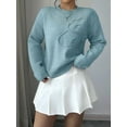 thumbnail image 6 of Women'S 3D Floral Appliques Crewneck Sweaters Long Sleeve Drop Shoulder Pullovers Elegant Knit Tops Sky Blue L, 6 of 8