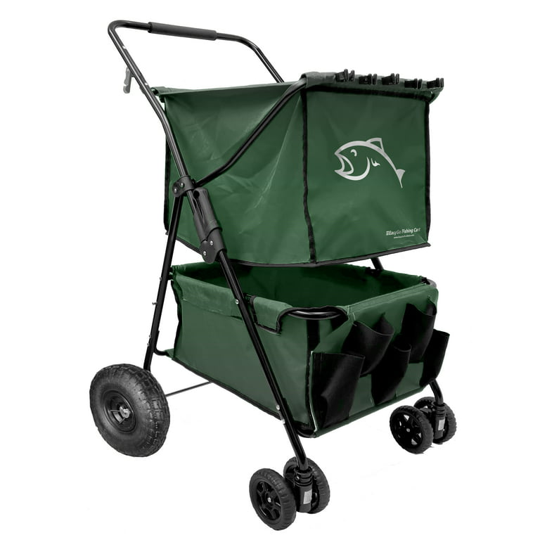 Fishing Cart Wagon - Holds 5 Fishing Poles – LARGE Air Wheels – Cooler  Platform – Storage Pouch – Fits in Trunk of Car - Great for Piers, Lakes