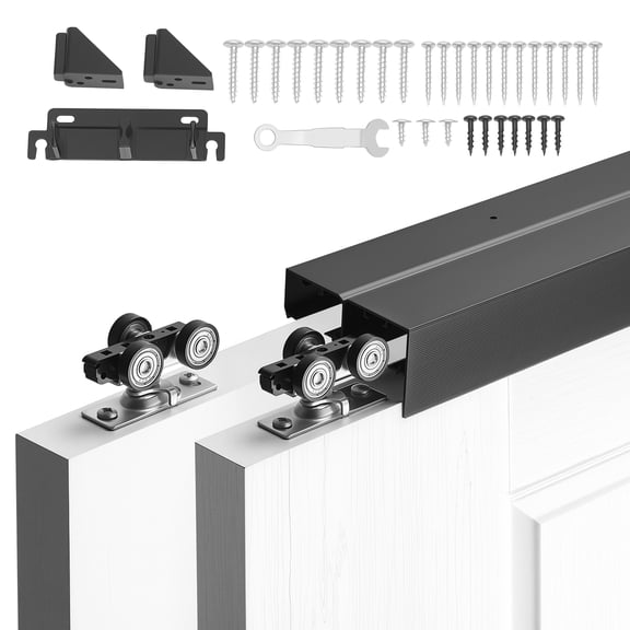 VEVOR Bypass Sliding Door Hardware Kit, 6 ft Aluminum Alloy Dual-Track Bypass Door Hardware, Smooth and Quiet Sliding, Easy to Install, for 1" to 1 3/4" Thickness 36" Width 2 Door System, for Closet