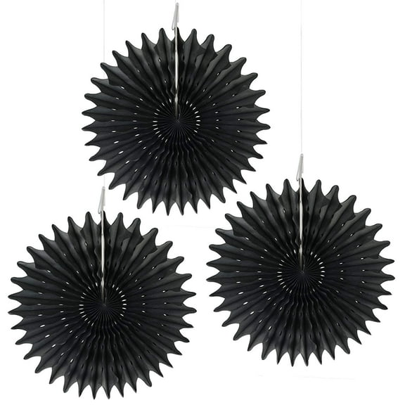 Floral Reef Set of 3 - 16" Party Paper Rosettes Fan Medallions (Black)