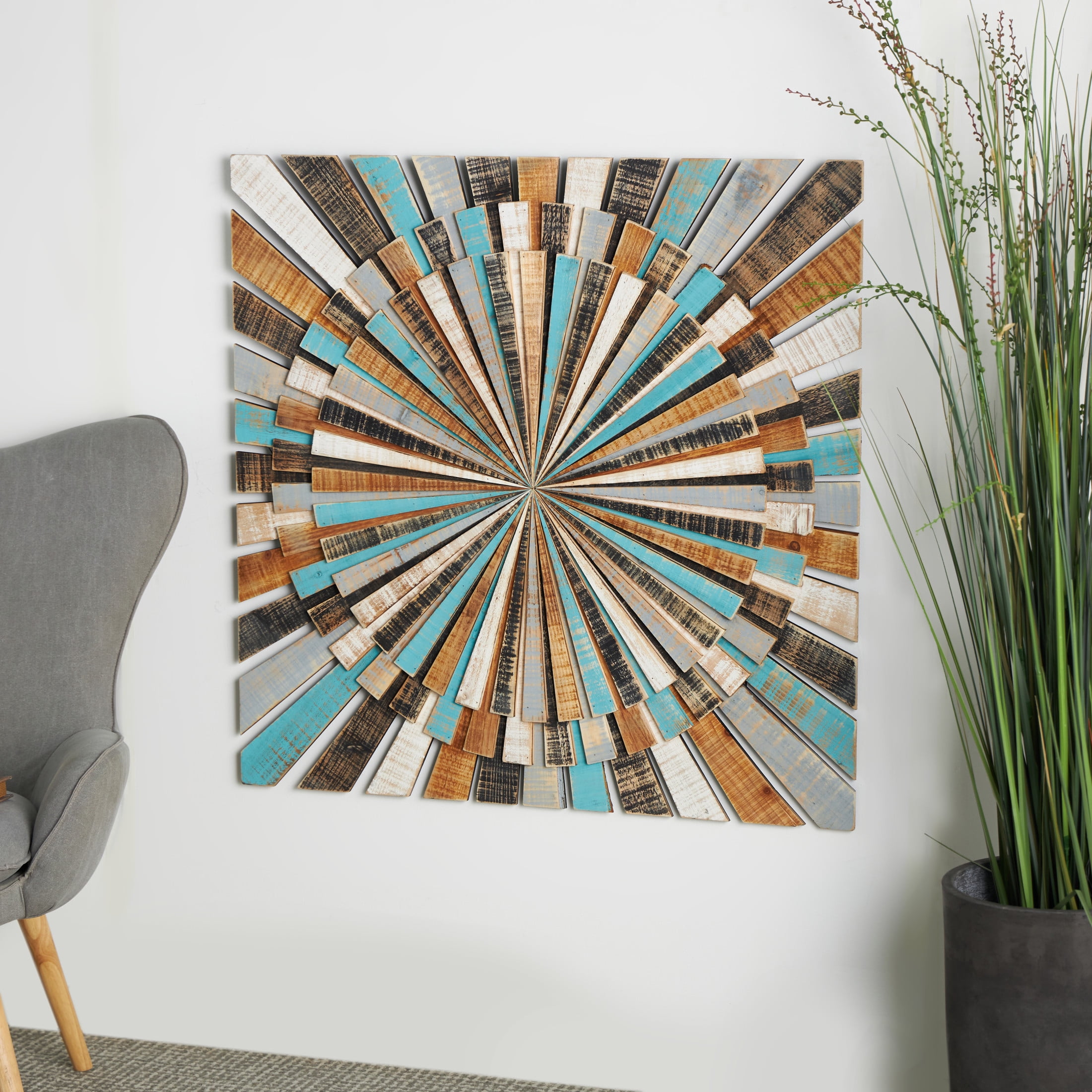 DecMode Multi Colored Wood Handmade Carved Starburst Wall Decor