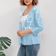 thumbnail image 5 of Lace Cardigan for Women 3/4 Sleeve Open Front Lightweight Crochet Shrug Bolero Open Dressy Casual Summer Cover Up Sweater Light Blue 2XL, 5 of 5