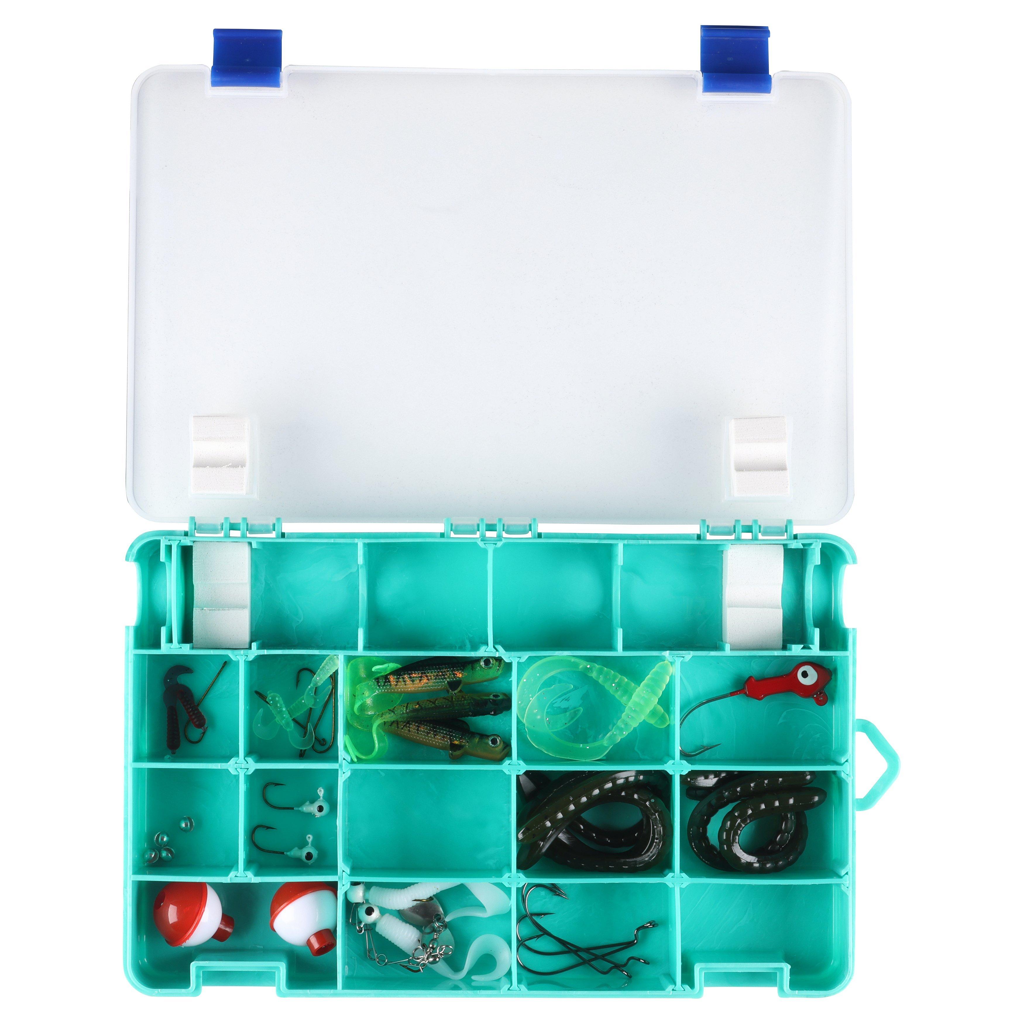 Shakespeare Tackle Box, 4-Pack, Adjustable Dividers, Green Swirl
