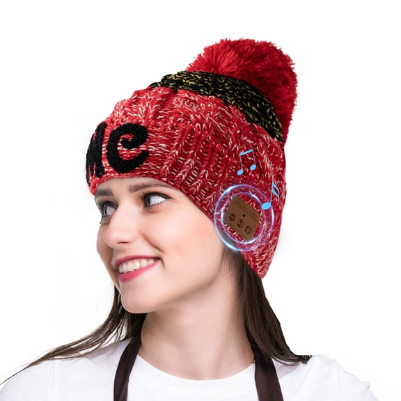 Bluetooth Beanie Hat  ,Peatop Wireless Hat for  10  Ages Girls and Women Red  Warm Hat for Mother's Day Gift
