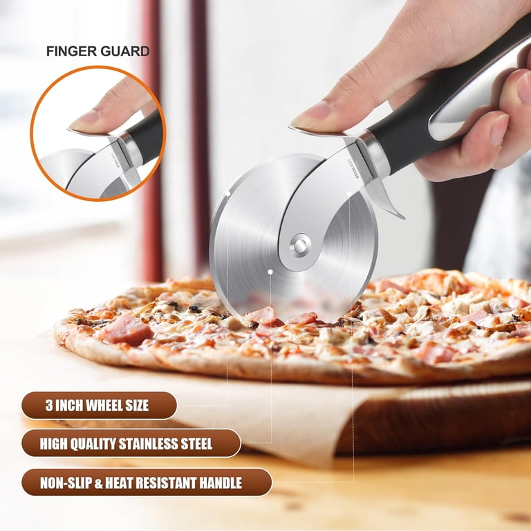 LÖFFEL Premium Pizza Cutter – 4-Inch Stainless Steel Wheel With Protective Cover, Ergonomic Non-Slip Handle