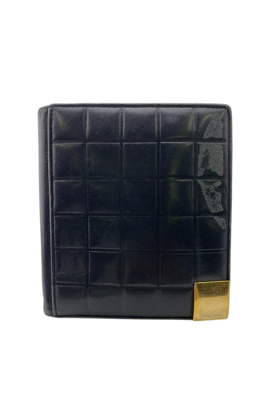 Pre-Owned CHANEL 7299751 Chocolate Bar Card Case Bi-fold Wallet Black