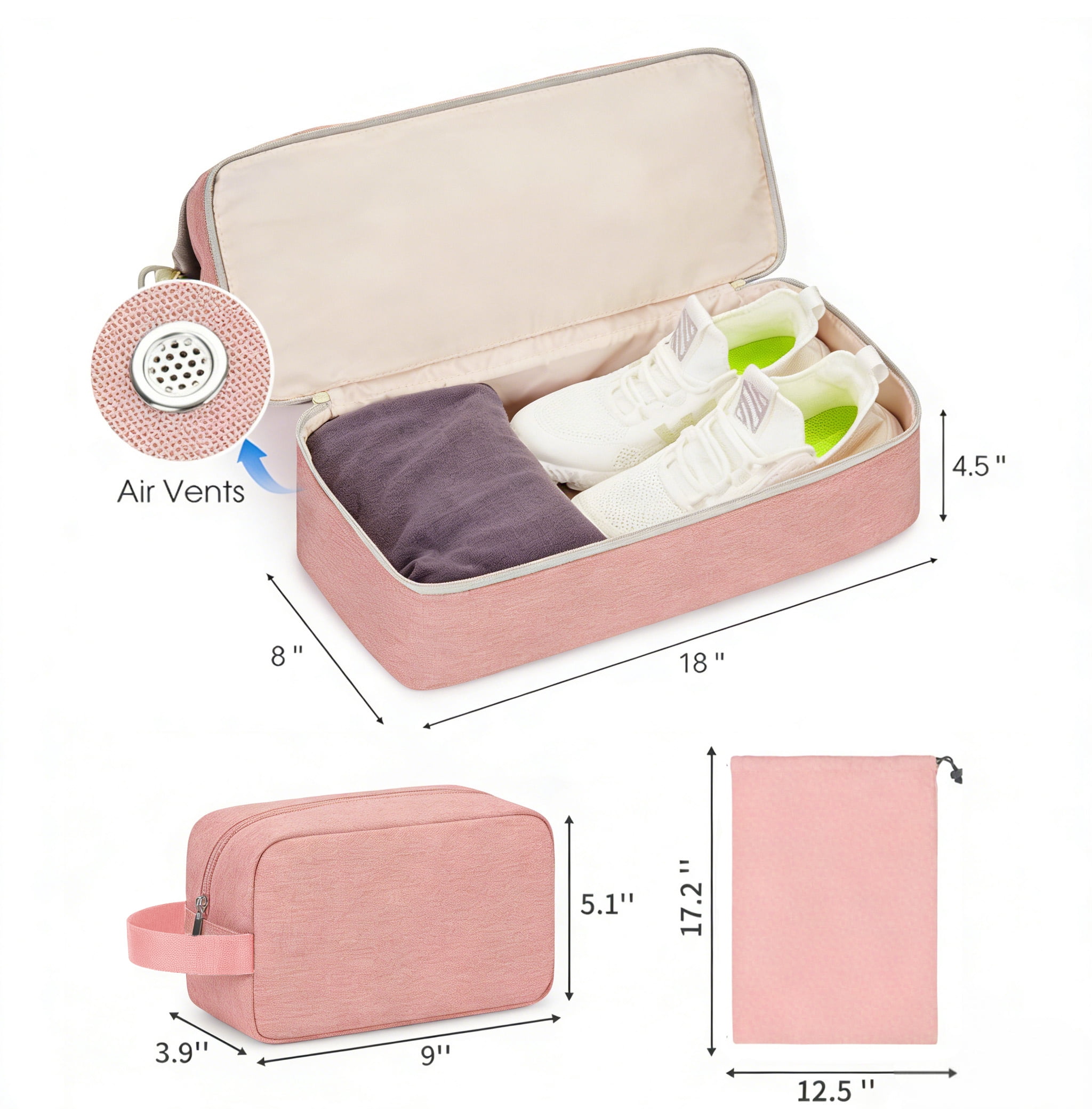 WANDF Business Travel Bag with Shoe Compartment,Gym Bag with Strip Wet Pocket for Women Ladies,TSA Carry on Personal Item Bag 18x14x8,Large Tote Bag with USB Charging Port(Pink Bag)