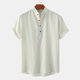 thumbnail image 2 of Hombres Casual Botones Playa Sin posicionamiento Jersey Estampado a rayas Cuello alto Camisa de manga corta Blusa Pompotops  oipoqjl46555, 2 of 9
