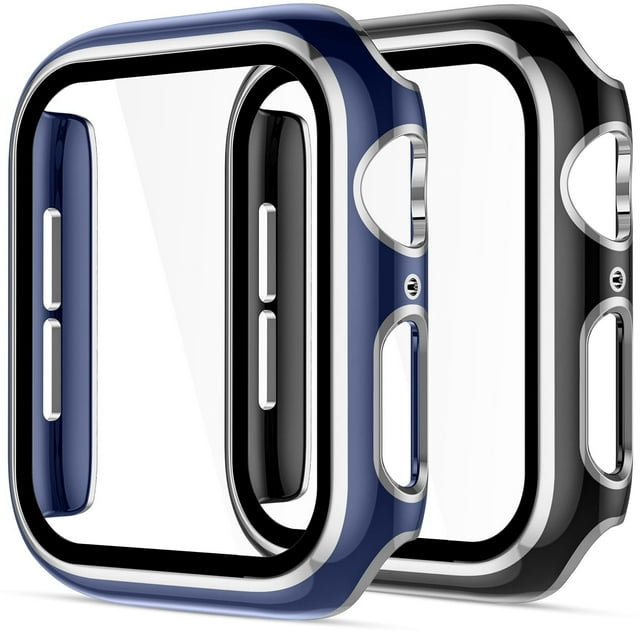 2 Pack Cases Compatible with Apple Watch Case 41mm Series 7 Built in Tempered Glass Screen Protector Ultra-Thin Bumper Full Coverage iWatch Protective Cover for Men Women