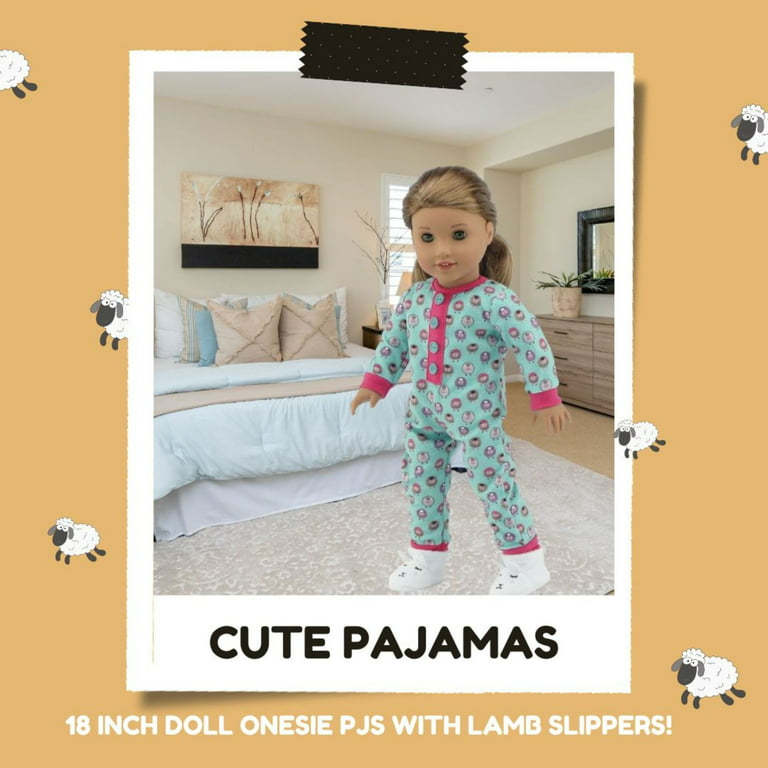 Emily Rose 18 Inch Doll PJs Pajamas Clothes, 18 Doll PJs Pajamas - 2  Piece Set, including FUN Lamb Doll Slippers!, GIFT BOXED!